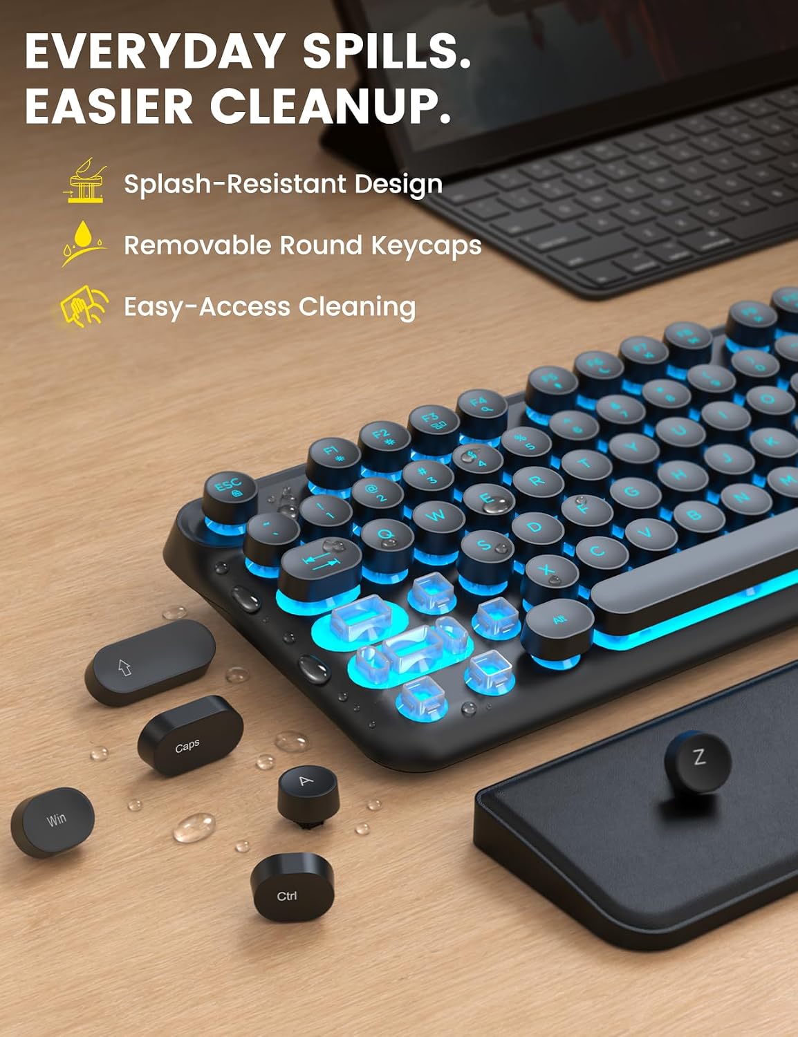 SABLUTE RGB Backlit Wireless Keyboard and Mouse Combo with Retro Round Keys