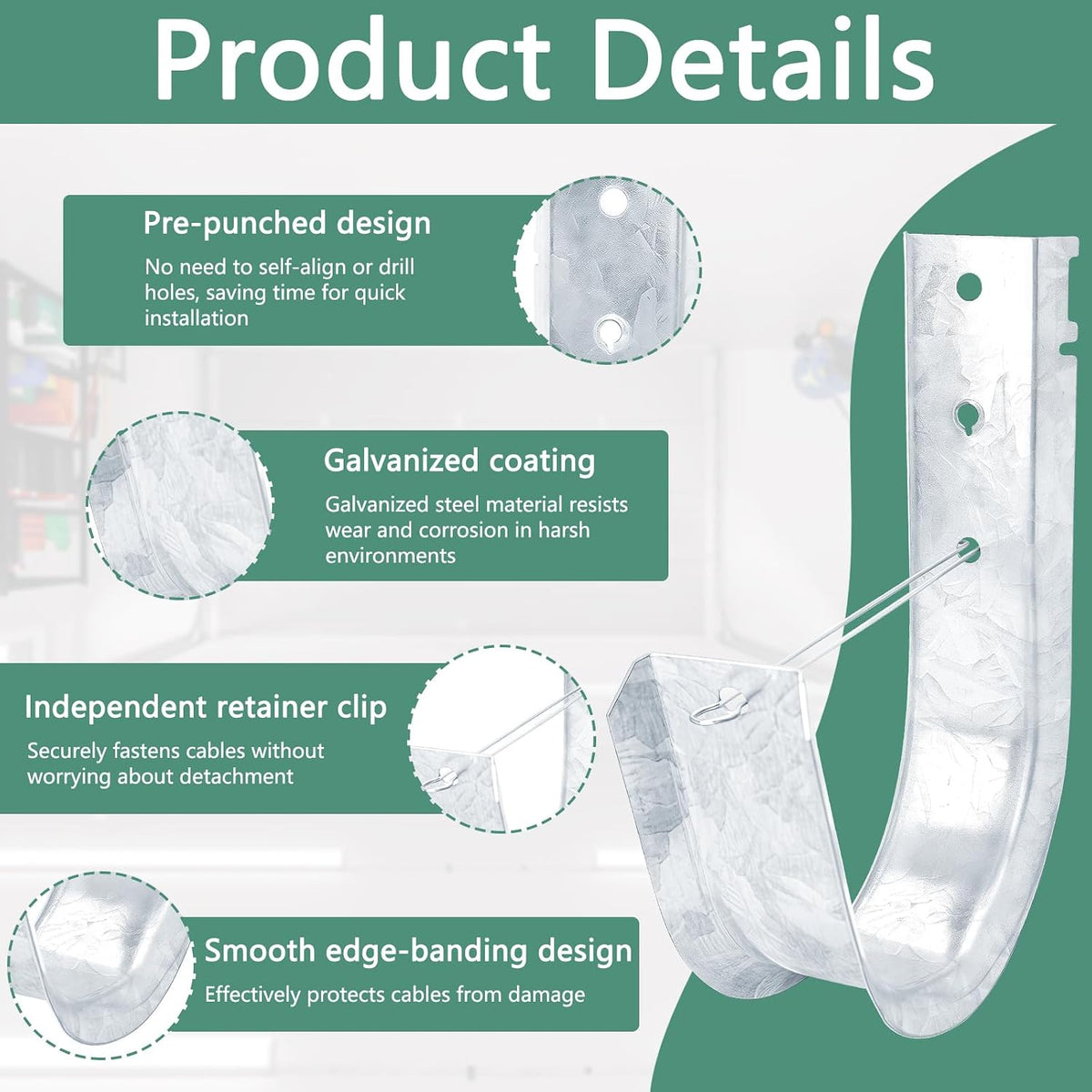 4-Inch Cable Support J Hooks with Retainer Clips, Wall Mount, 10 Pack