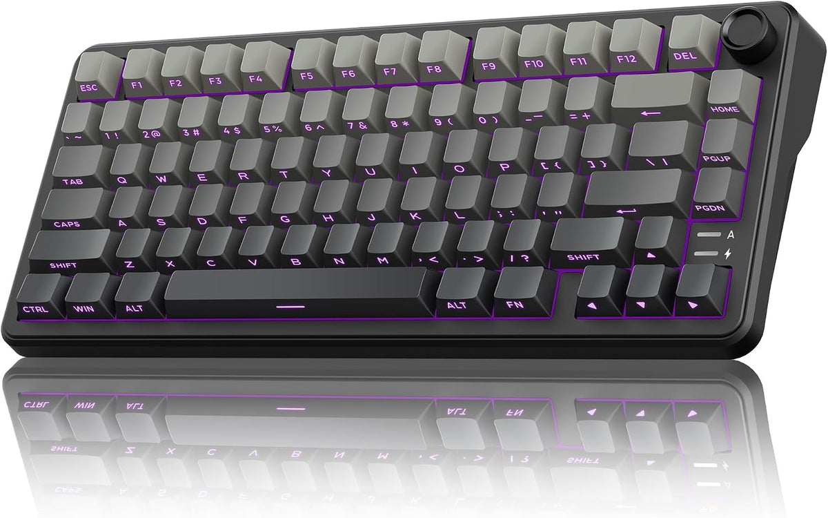 RedThunder K75 Wireless Mechanical Gaming Keyboard with Knob, 75% Layout Creamy Keyboard with Side RGB Light, Pre‑lubed Linear Switches, Side‑engraved PBT Keycaps, Wireless Wired BT 5.0, Gradient Gray