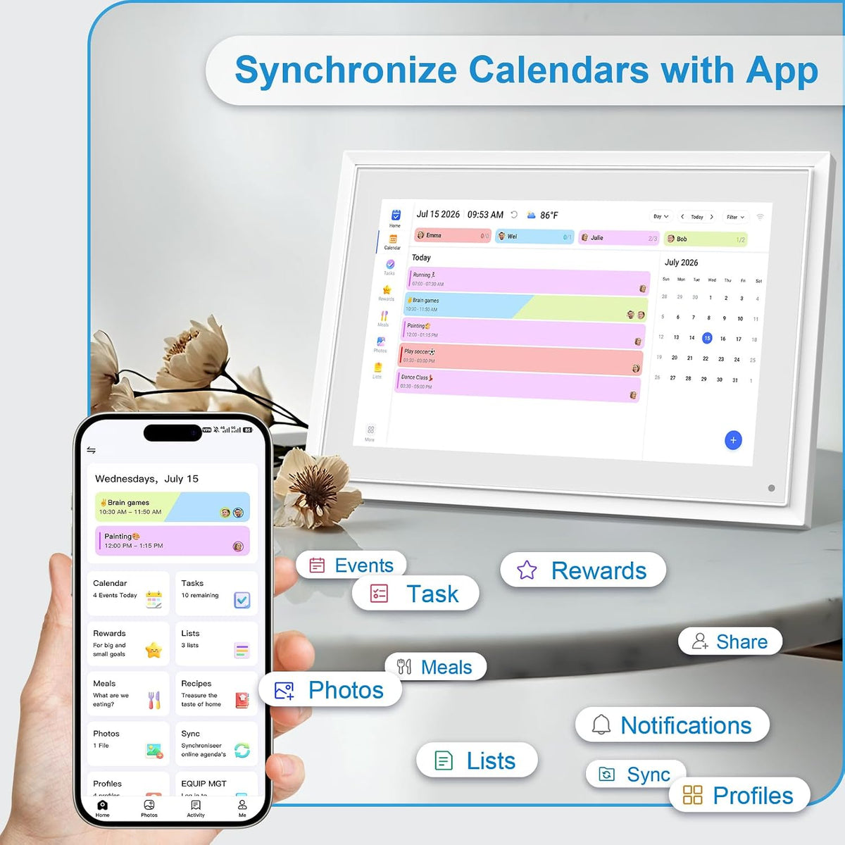 10.1 Inch Digital Calendar+Digital Picture Frame, 2026 Desk Calendar Smart WiFi Planner & Chore Chart, IPS HD Interactive Touchscreen Display Gifts for Women Men, Gifts for Mom Dad