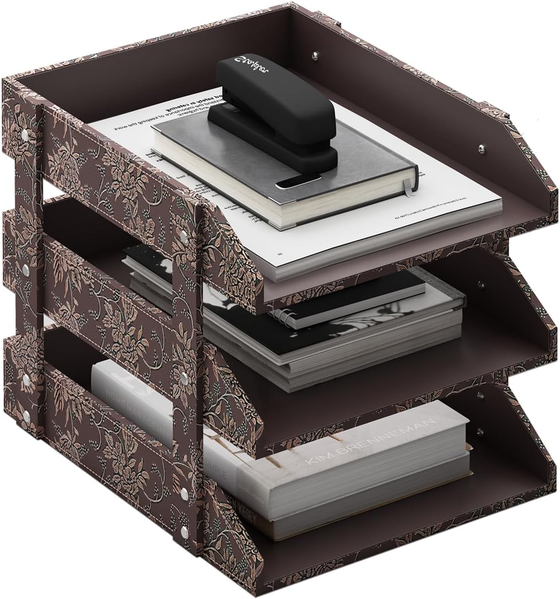 Leather Desk Organizer, Thipoten 3-Tier Stackable Letter Tray Holder for Office Supplies, Paper, File, Magazine, Perfect Office Organization for Desktop (Retro-3Tiers)