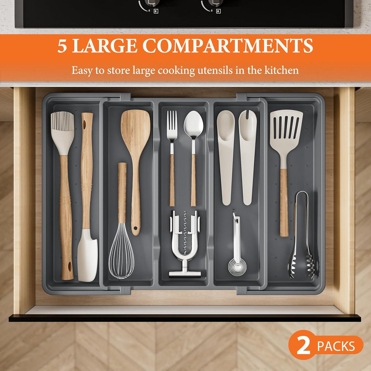 Large Expandable Silverware Drawer Organizer, Utensil Tray