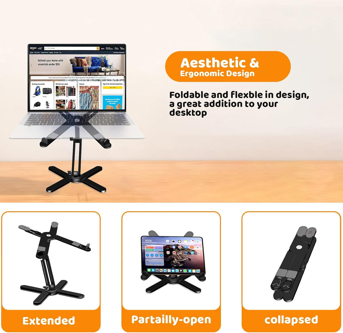 MOALLIA N86 360 Rotating Laptop Stand for Desk with Locking Knobs, Black