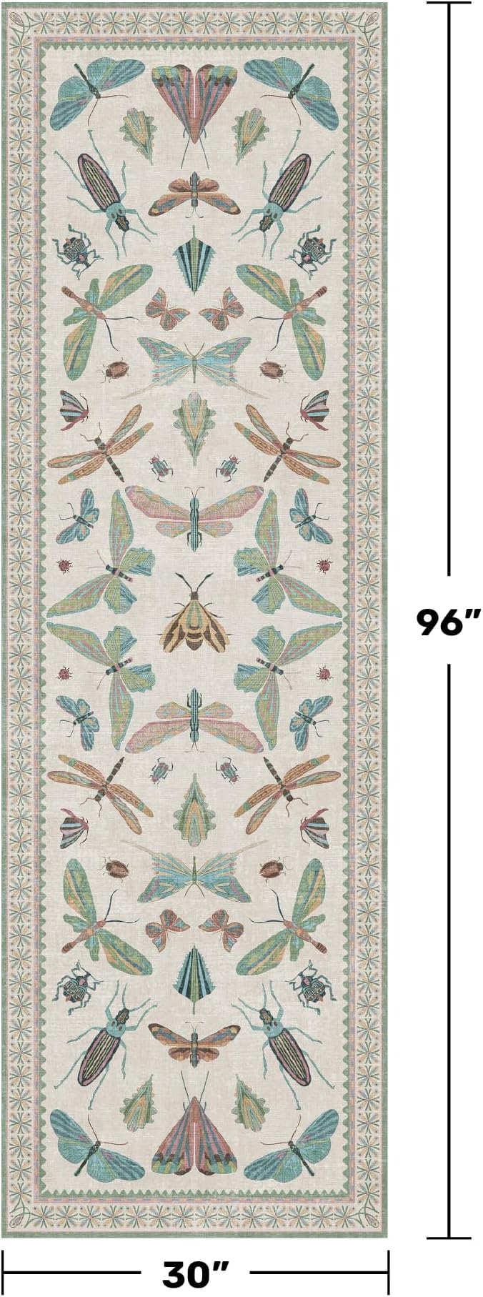 Insect Print 8ft Long Hallway Runner Rug