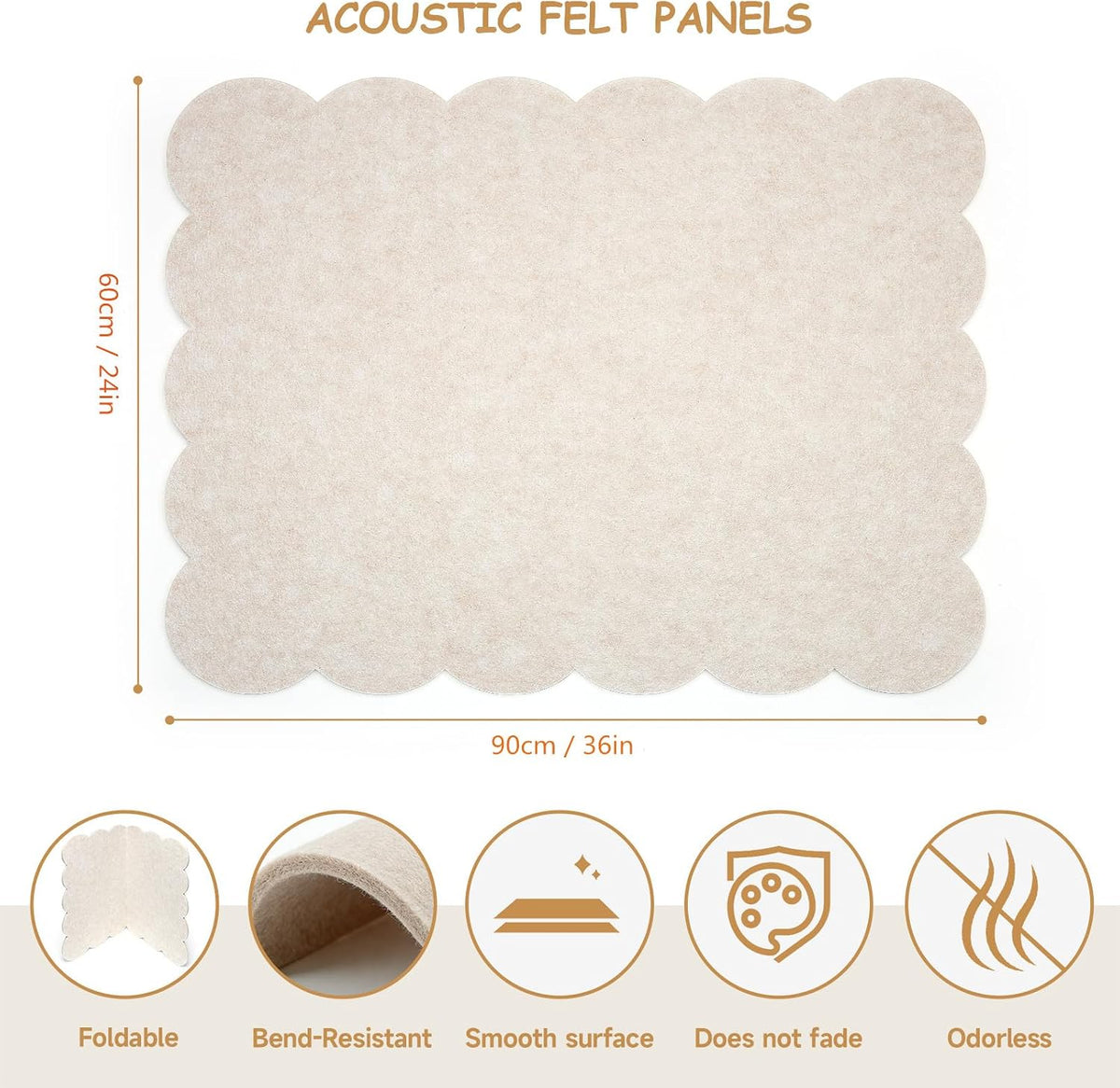 Felt Bulletin Board 36" x 24" Cork Board Alternative,Decorative Felt Pin Board Foldable Cork Boards for Walls Self-Adhesive Cork Board for Home Office Classroom Pin Board (Beige)