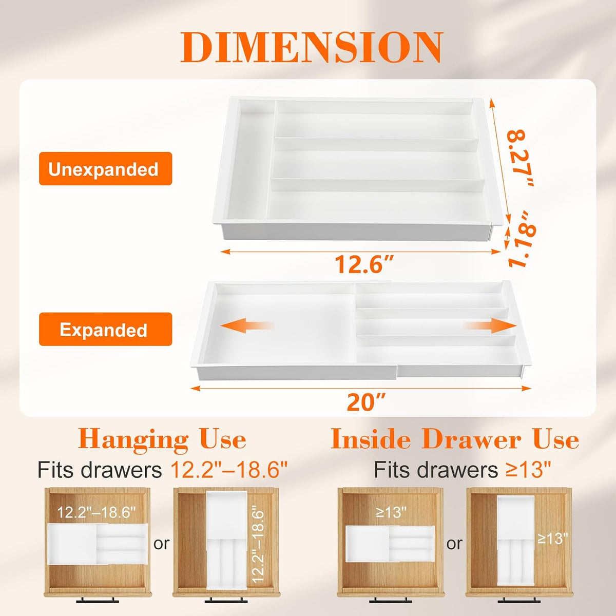 Briwooody 2 Pcs Hanging Sliding Drawer Tray with Adjustable Dividers