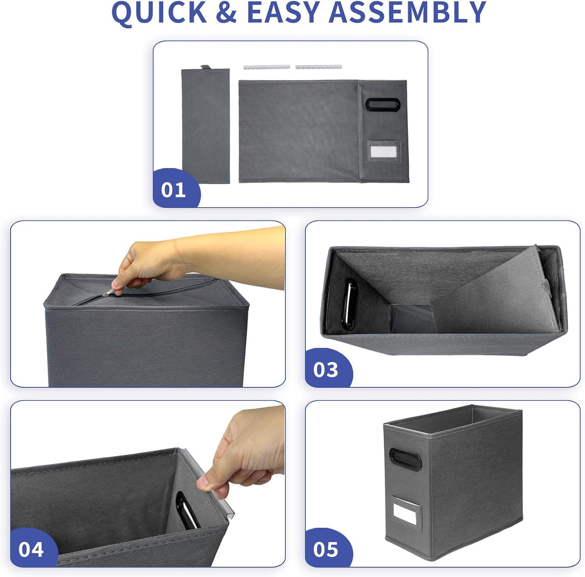 6 Pack Collapsible File Storage Box for Letter Size Documents, Portable File Organizer Box with Plastic Rails and Reinforced Cardboard, Desktop and Home Office Organization, Gray