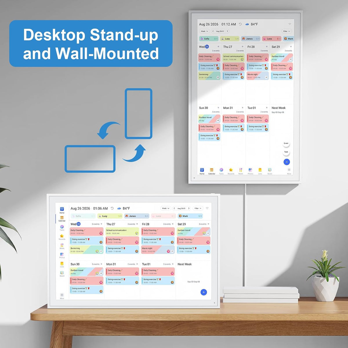 16" Digital Calendar, Smart Touchscreen Chore Chart & Planner, White