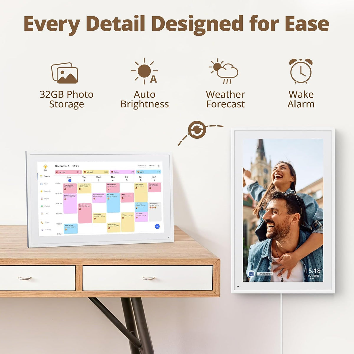 Digital Calendar 15" Touchscreen, Electronic Family Chore Planner Wall Desk