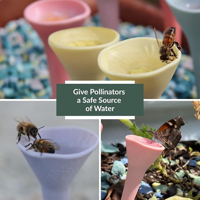 5 Pack, Bee Watering Station, 100% Handmade from Porcelain, Bee and Butterfly