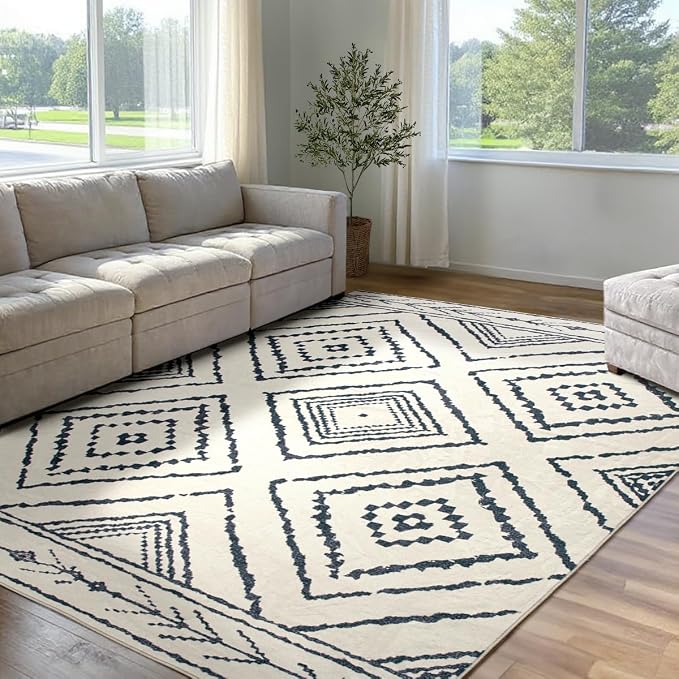 BESTSWEETIE Area Rug 8x10 Rug Machine Washable Non-Slip Low Pile Print Pattern