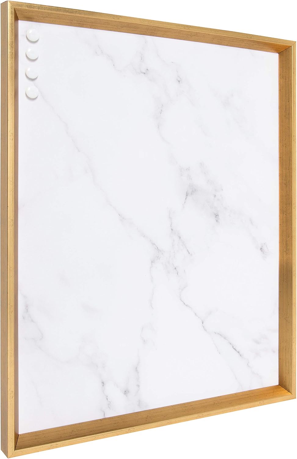 Kate and Laurel Calter Framed Decorative Magnetic Bulletin Board with Classic Glam Cararra Marble Design, 21.5x27.5, Gold
