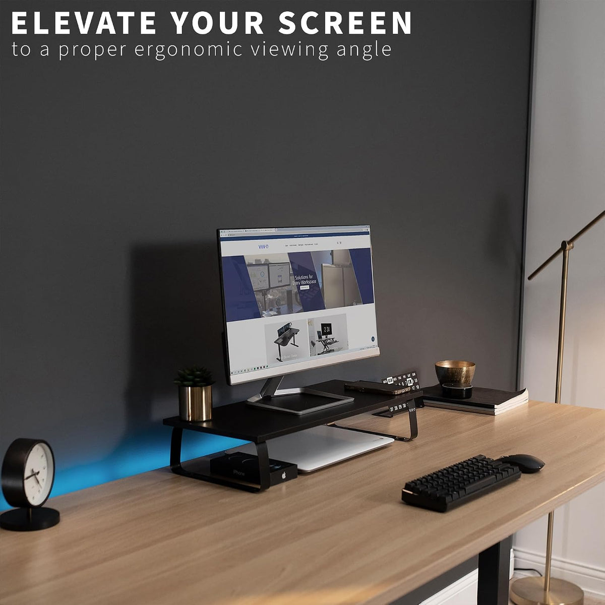 VIVO Monitor and Laptop Stand, 24 inch Desktop Riser, Black, STAND-V000D