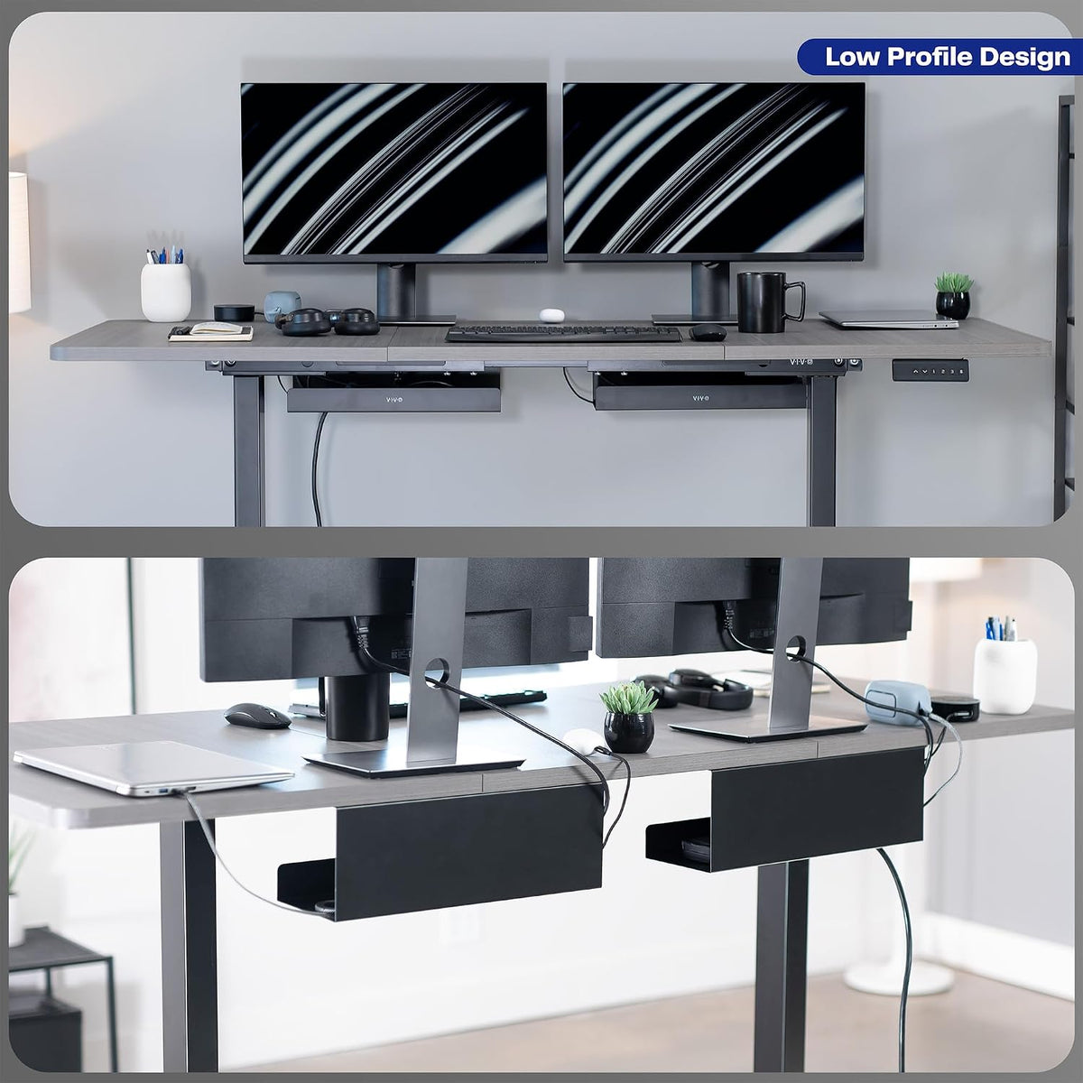 VIVO 2 Pack Black 17 inch Extra Deep Cable Management Tray, DESK-AC16-2C