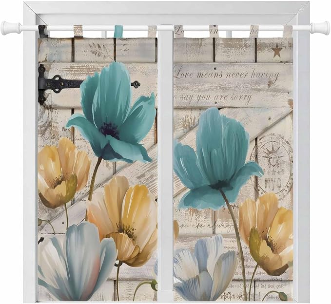 Watercolor Flowers Bedroom Curtains 72 Inch Length, Window Curtains Tab Top
