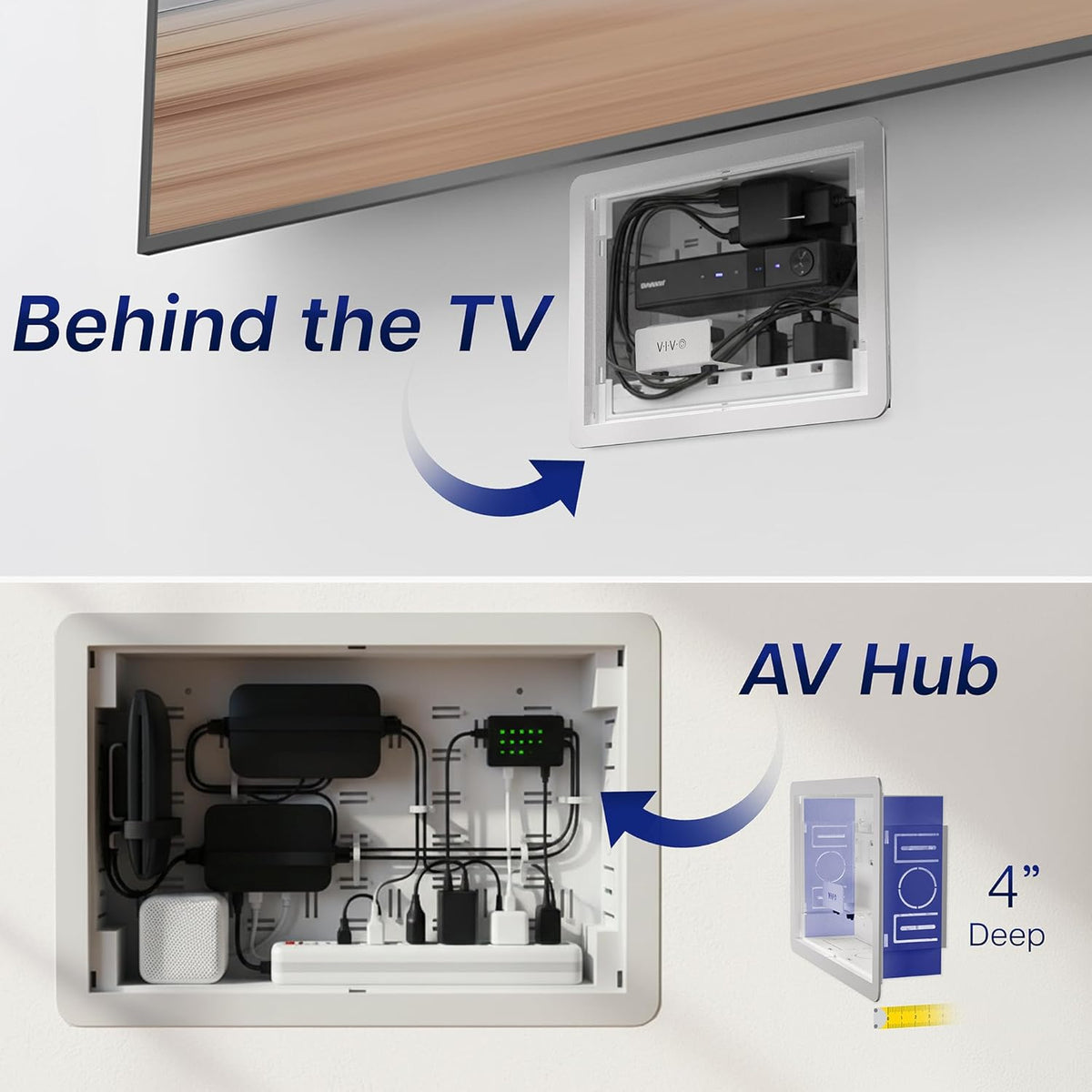 VIVO White Recessed in-Wall 9 in Media Box for Behind TV, MOUNT-CE10