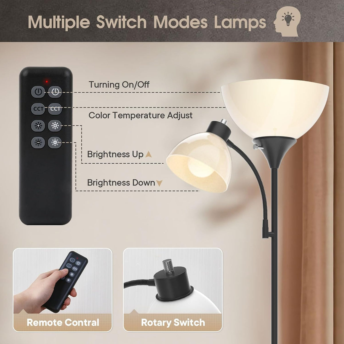 GERGO Torchiere Floor Lamp with Remote Control and Adjustable Reading Light