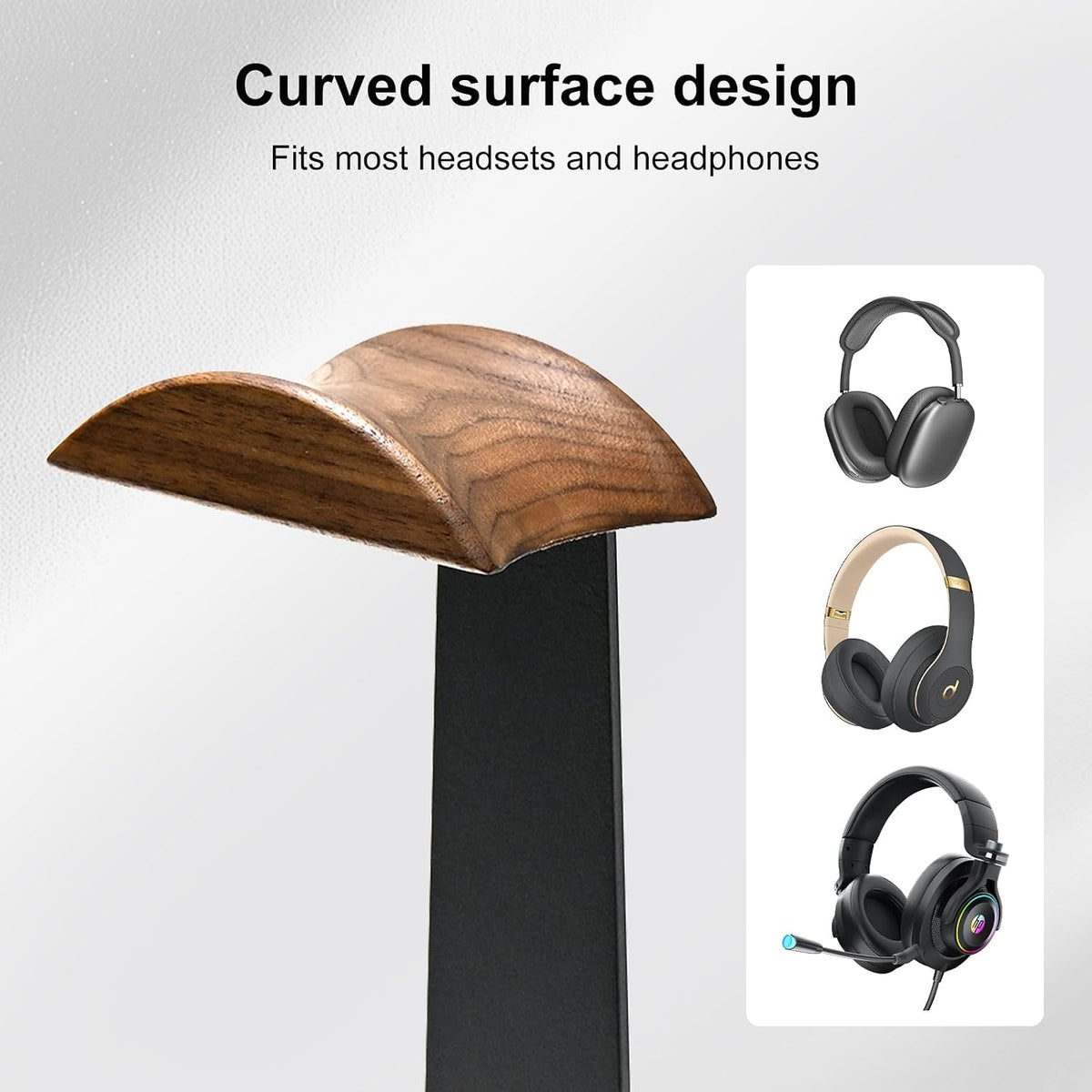 UPERGO Walnut Headphone Stand with Controller Holder & Storage Base