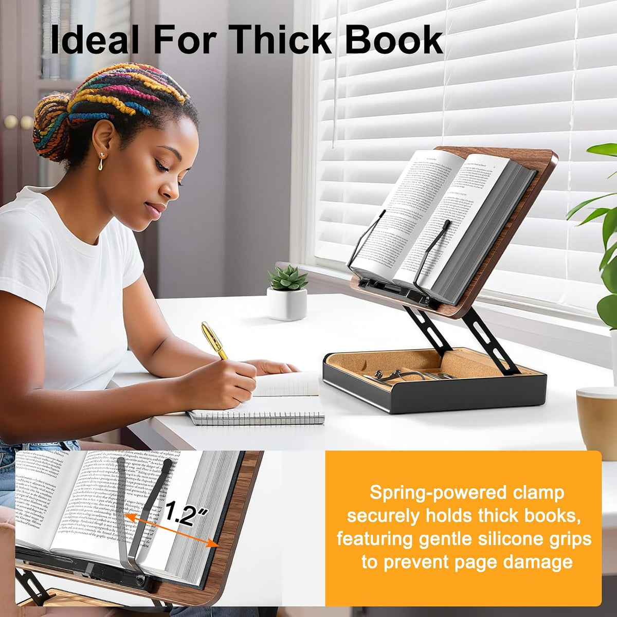 Book Stand with Storage, Book Holder for Reading Hands Free