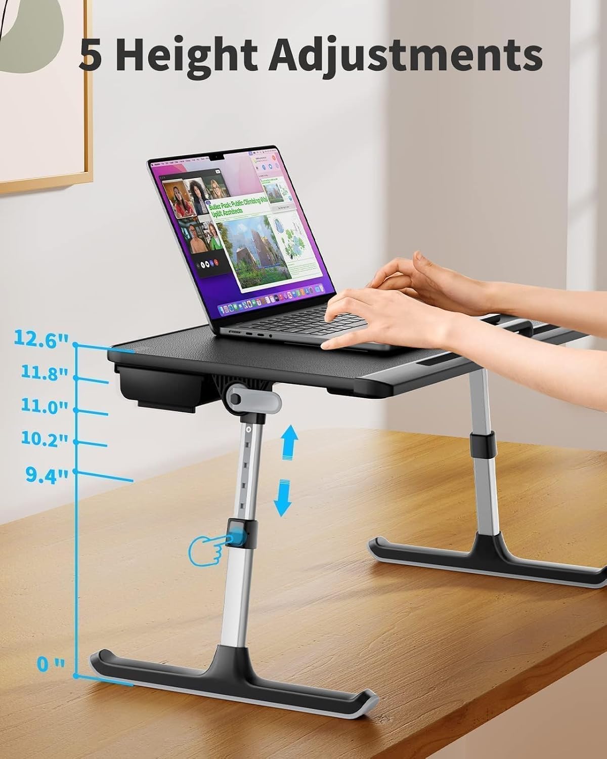 SAIJI Laptop Bed Tray Table - Adjustable Lap Desk for Couch (Dark Black)