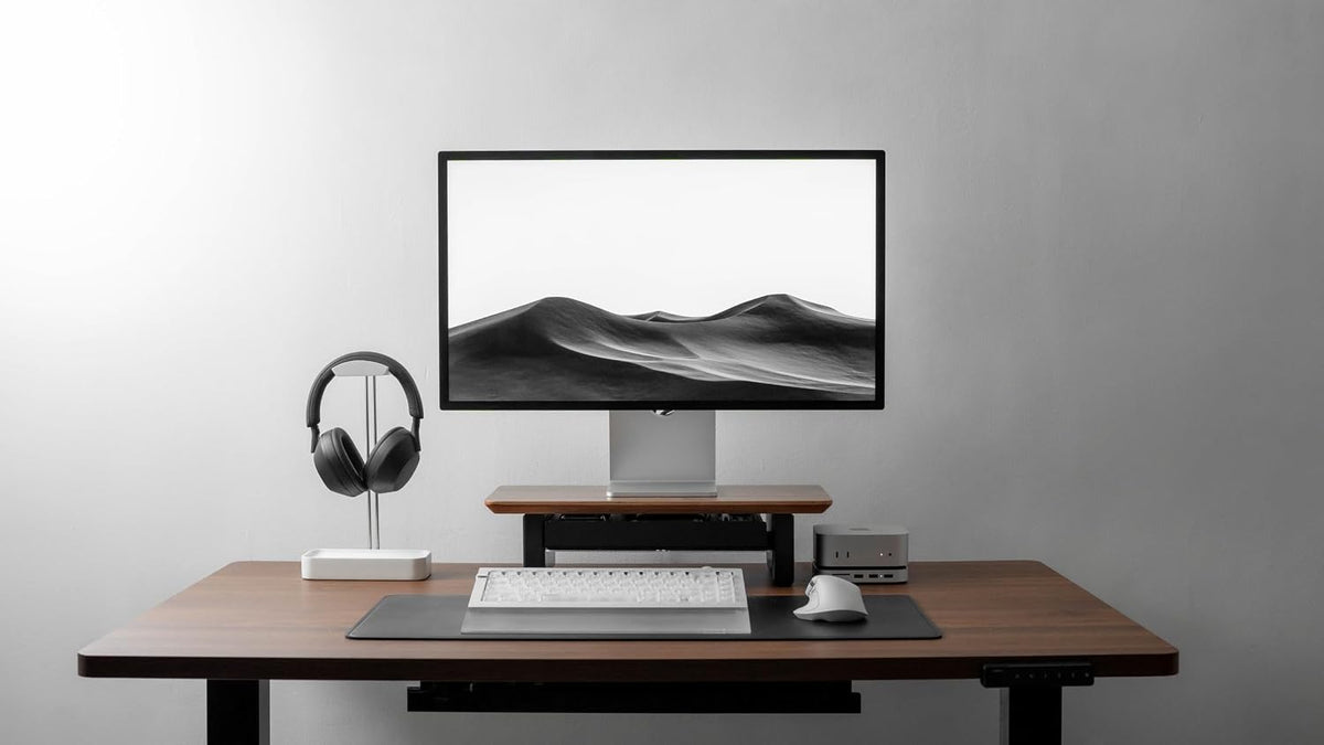 Raico Desk Shelf Mini Monitor Stand, Compact Walnut Wood Organiser, Small Desk Setup, Ergonomic Home Office Accessory (Walnut | 18.8 Inches)