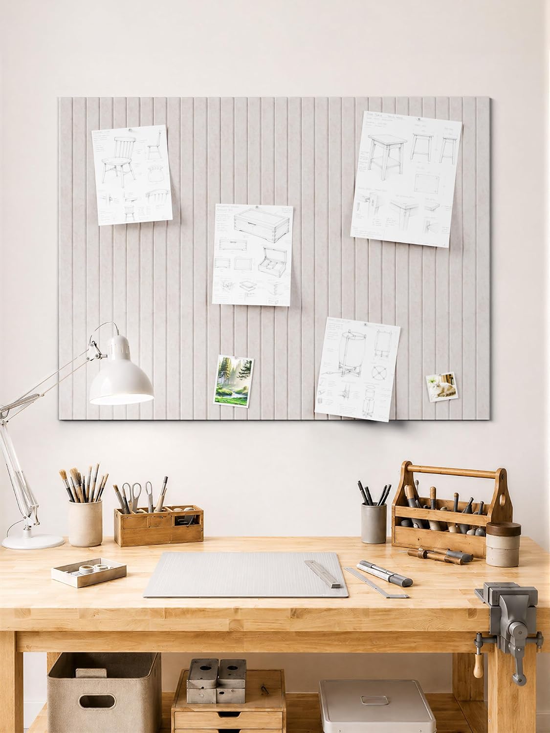 Large Felt Bulletin Board Tiles 48" x 36" Cork Board Alternative (Light Camel, Fine-Stripe 12-Pack)
