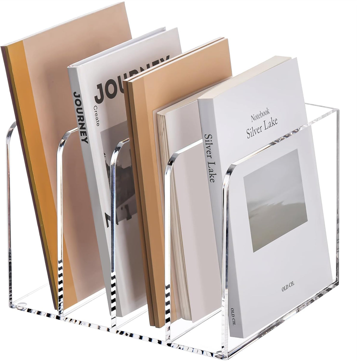 YUXUN Acrylic Magazine Holder,4 Slots Desk Organizer Clear File Organzier