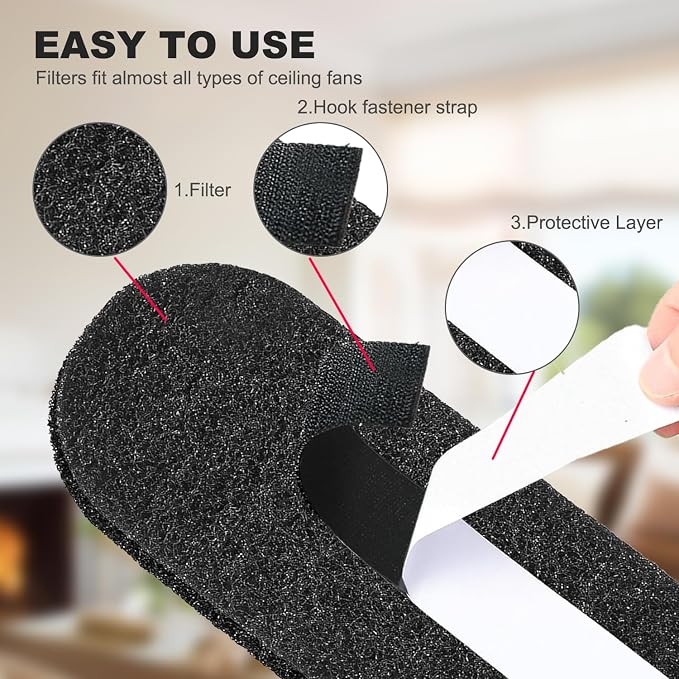 Ceiling Fan Filters for Blades 10 Pcs Activated Carbon Air Filter Easy-Stick