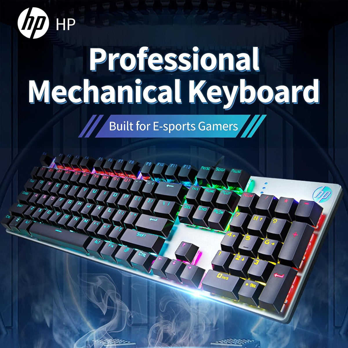 HP GK400F Gaming Keyboard, Mechanical Brown Switch, Full Size 104 Keys Wired Keyboard, Anti-Ghosting, 20 LED Backlight Modes, Ergonomic USB Keyboard for Windows, ABS Double Shot Keycaps, Black