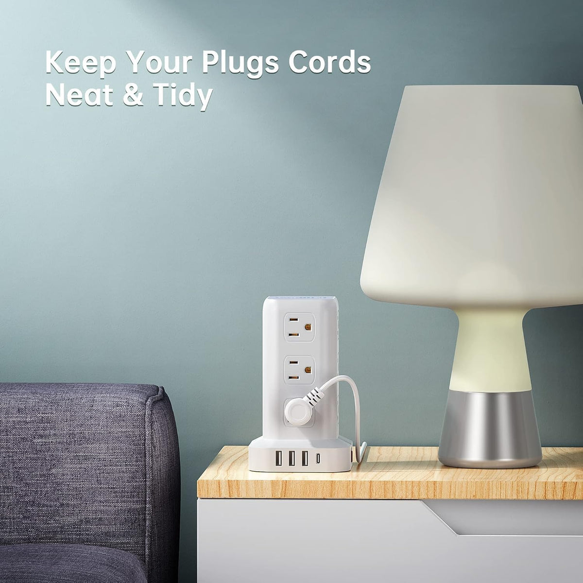 Power Strip with 12 Outlets 4 USB (1 USB C), 10Feet Extension Cord with Multiple Outlets, Charging Station, Power Strip Tower, Home Office Desk Supplies