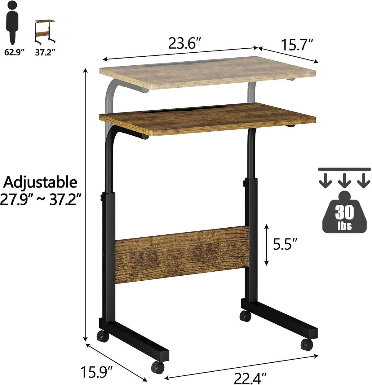Klvied Adjustable Mobile Laptop Stand, Walnut