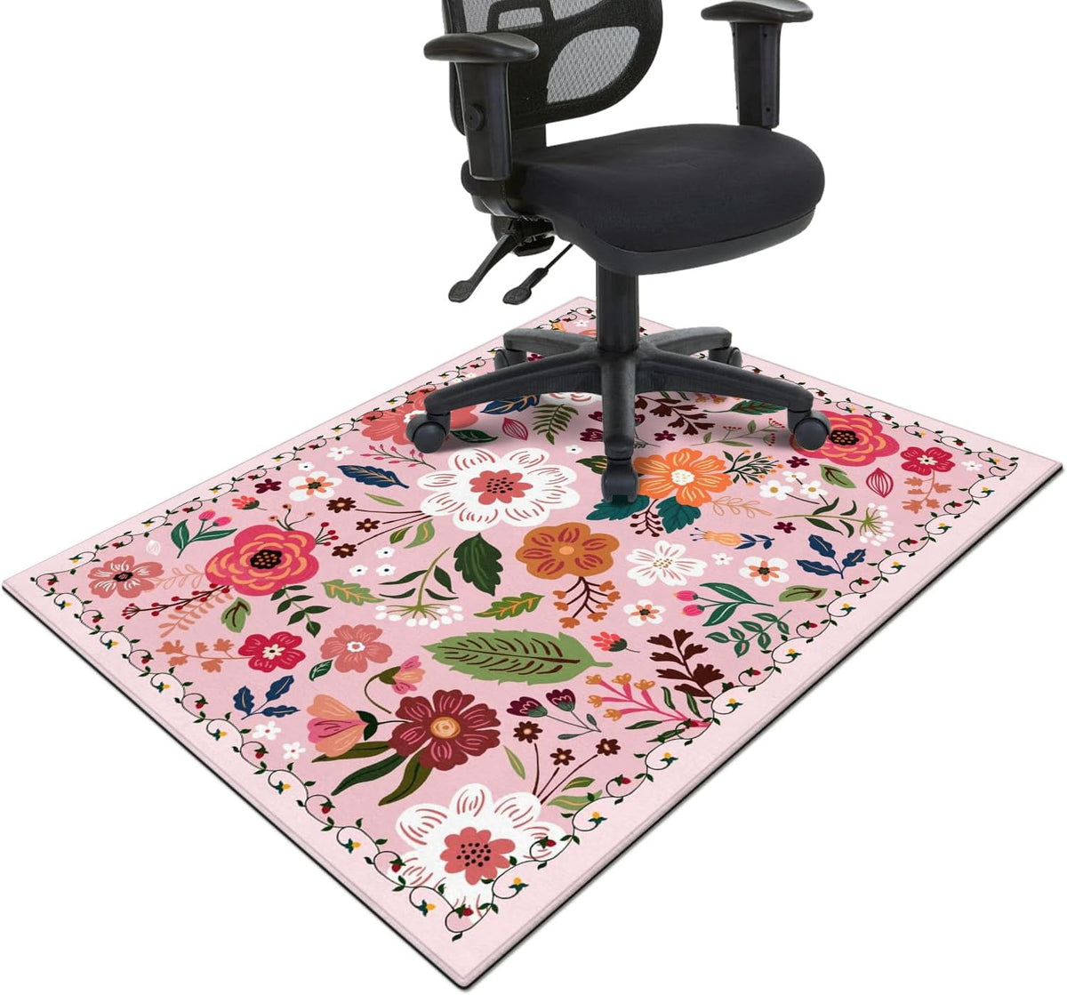 Office Chair Mat for Hardwood & Tile Floor,Boho Floral 36"x48" Computer Chair Mat for Rolling Chairs Carpet,Under Desk Non Slip Gaming Rug,Low-Pile Rubber Backing Large Protector Mat(Pink)