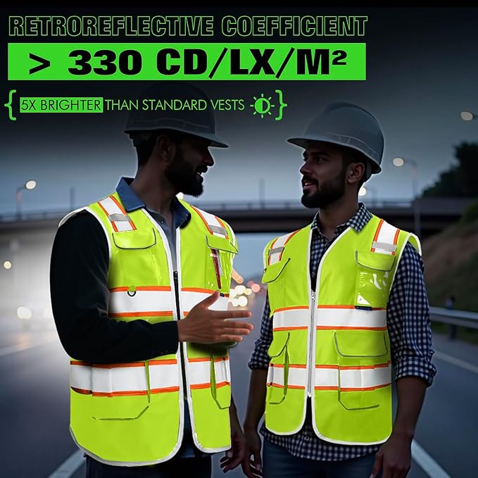 BeautyWill Custom Logo Safety Vest 8 Pockets Class2 ANSI Certified High Visibility Reflective Vest for Men - Personalized Logo Heavy-Duty Work Vest（Yellow，M）