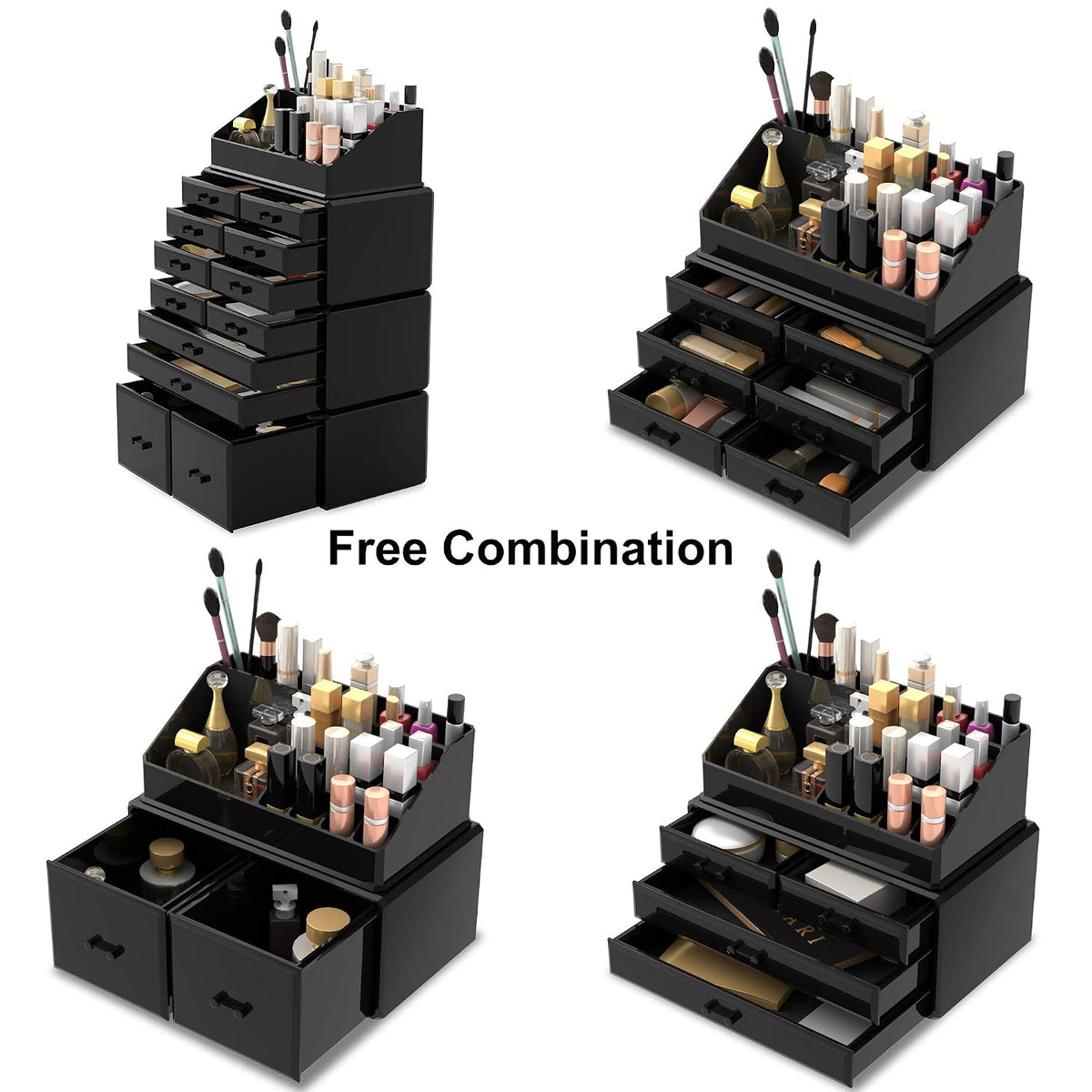 Readaeer Makeup Cosmetic Organizer Storage Drawers Display Boxes Case with 12 Drawers (Black)