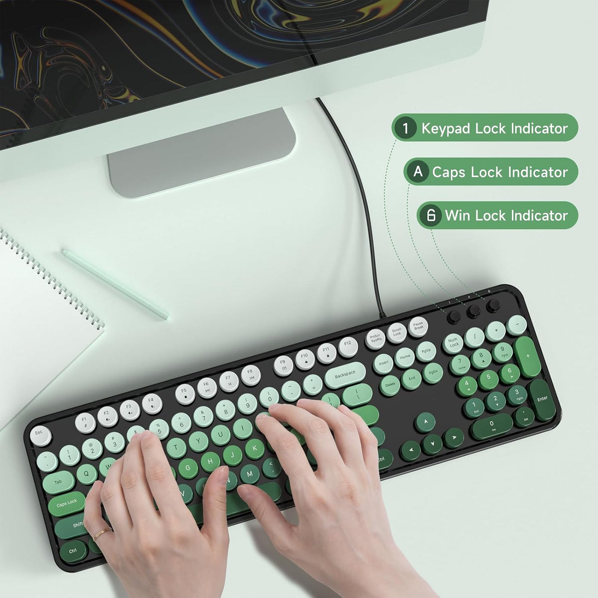 MOFII Computer Keyboard Wired,Round Key Retro Typewriter Keyboard Full Size
