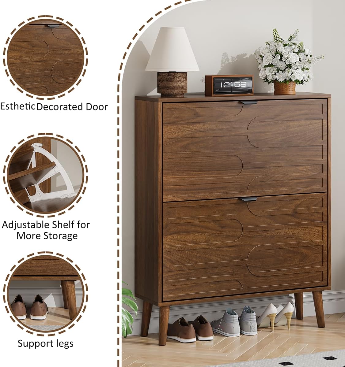 Shoe Cabinet Storage for Entryway with 2 Flip Drawers, Narrow Shoe Cabinet with Black Handles for Entryway, Hidden Slim Shoe Organizer Rack, 31.5" w x 9.45" D x 39" H