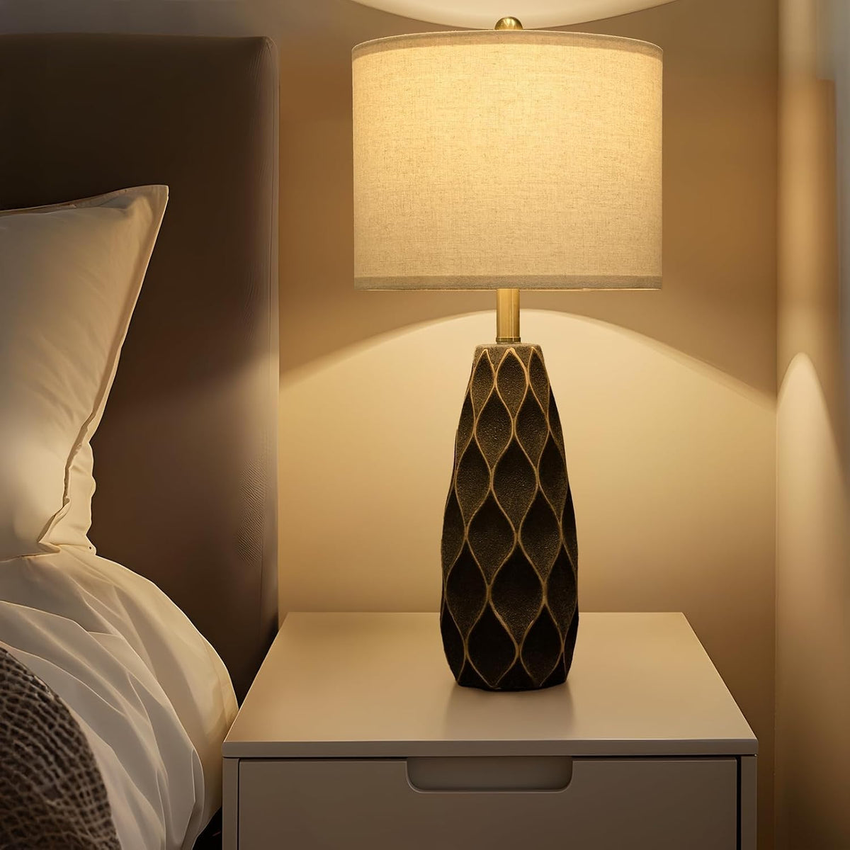 PORTRES 27.5" Ceramic Table Lamps for Bedroom Living Room Lamps Set of 2
