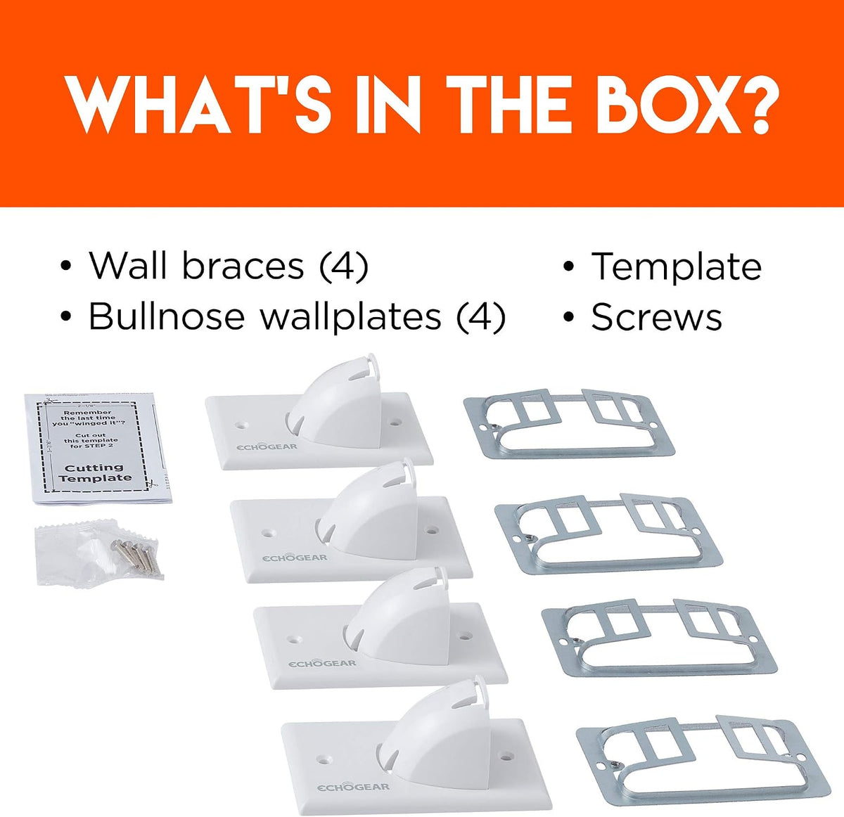 ECHOGEAR White in Wall Cable Hider - 2 Pack Single Gang Pass Through Pair with Drywall Brackets Included - Manage & Conceal 8 Low Voltage Cords - Quick Install with Cutting Template