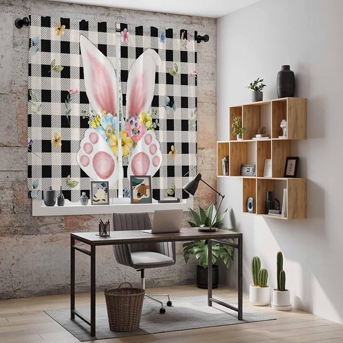 Easter Window Curtains 63 Inch Long 2 Panel Set, Rod Pocket Bedroom Curtains &