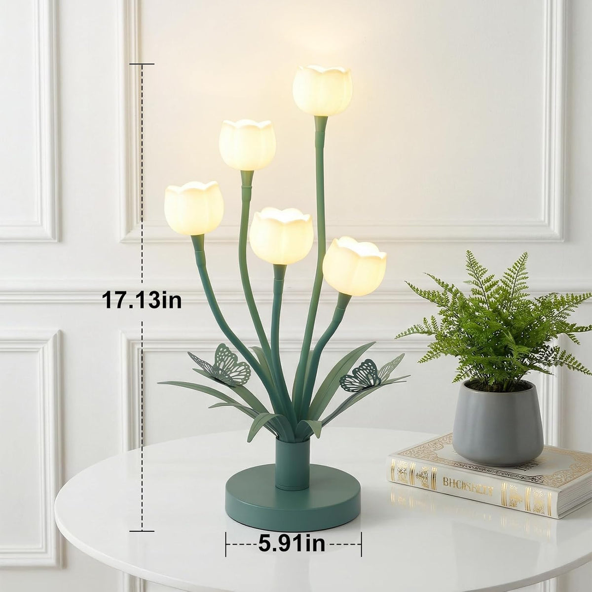 Adjustable Gooseneck 5 Lily of The Valley Flower Table Lamp with Butterfly