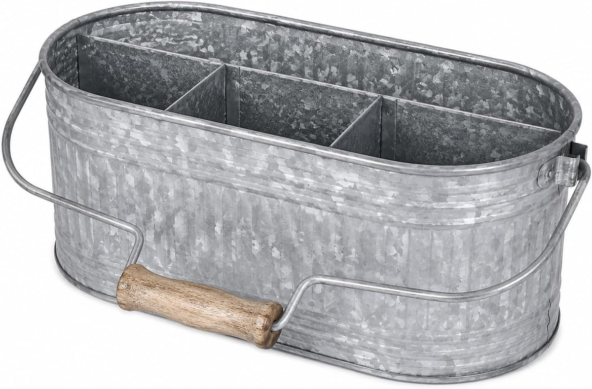 CLEENTABLE Galvanized Metal Utensil Caddy, 4-Compartment