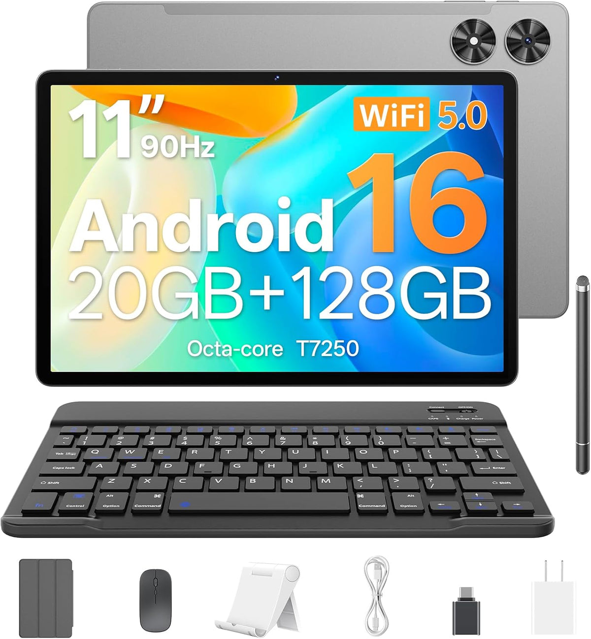 Android 16 Tablet 11 Inch, Octa-core 20GB RAM + 128GB ROM 1TB Expand, Gray