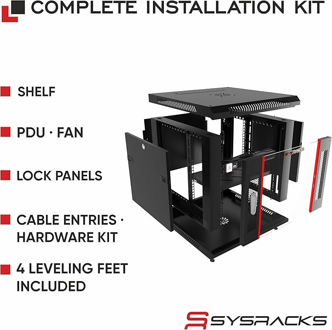 Sysracks 6U Wall Mount Server Rack Cabinet, 19” Locking Network Rack, 24” Deep