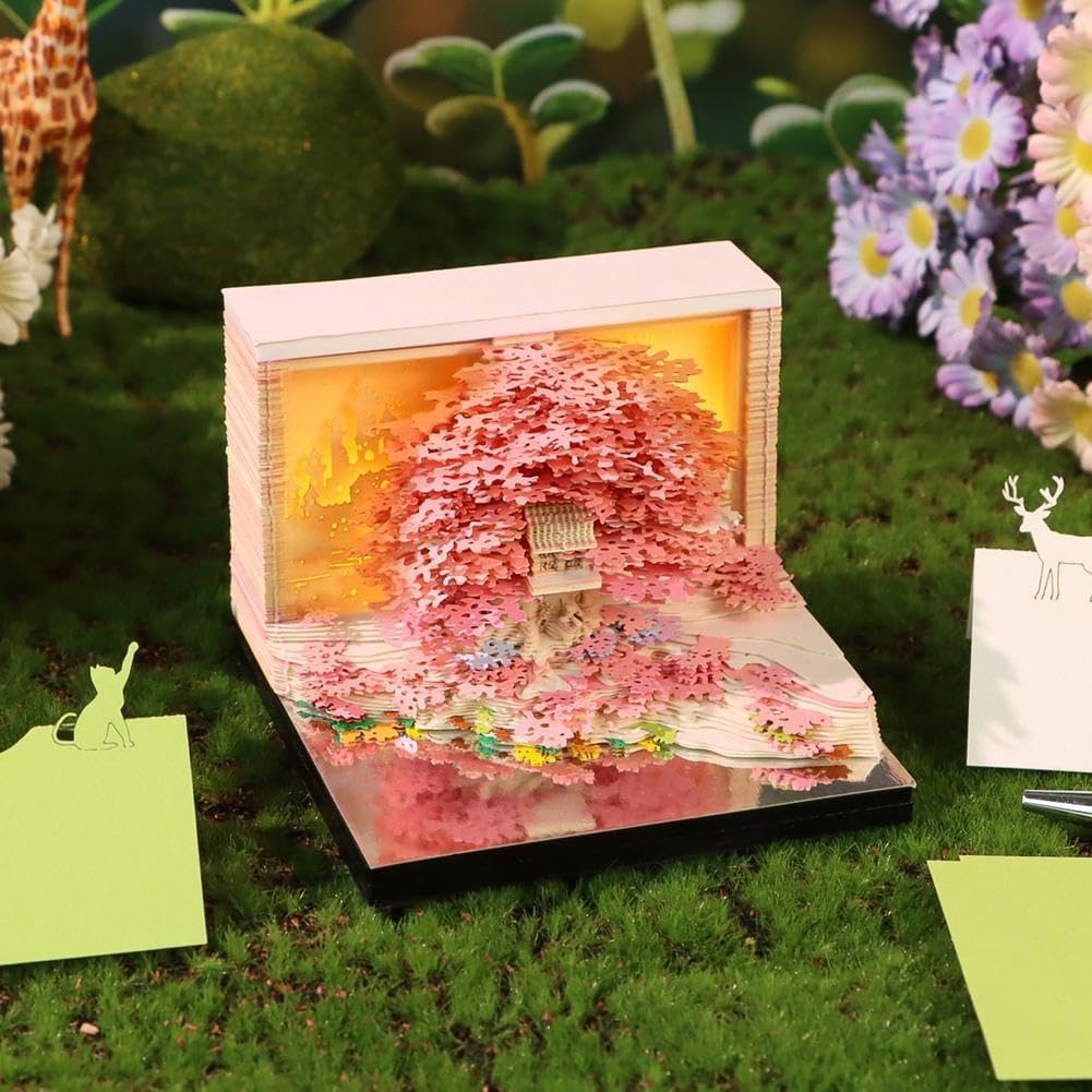 3D Calendar Tear-Off Stickers 2027,DIY Christmas Craft Gift,2027 Tear-Off Calendar Sticky Notes Engraved Practical Stickers,Home Office Desk Decoration (flower tree red)