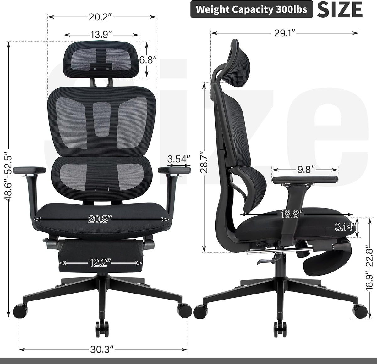 Ergonomic Office Chair with Footrest, 90-135° Reclining High Back Desk Chair with Lumbar Support, 2D Headrest, 4D Armrests, Computer Chair for Long Hours, Black