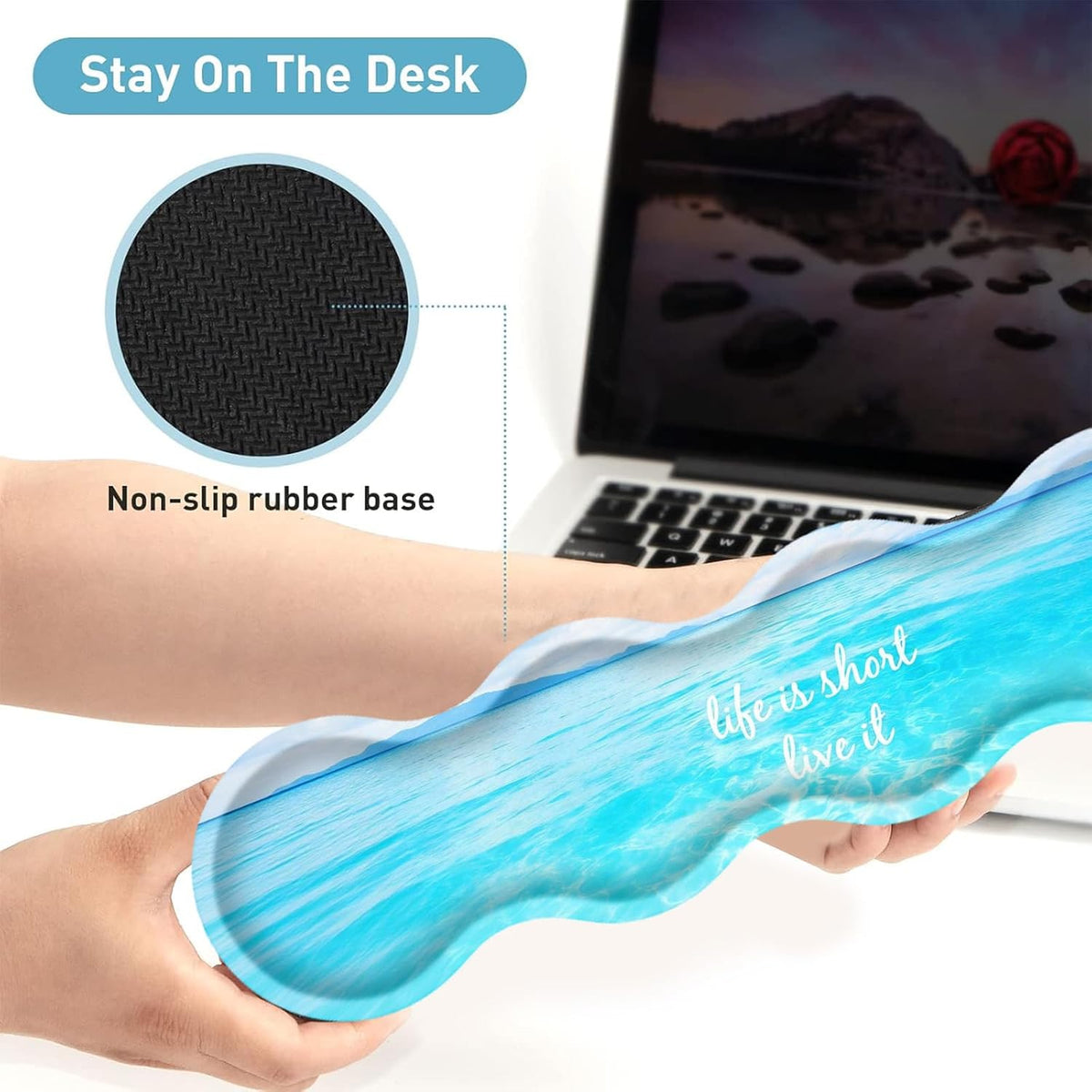 Large Mouse Pad Set,Extended Mouse Pad+Keyboard Wrist Rest Support Desk Pad Memory Foam Ergonomic Easy Typing,31.5×11.8 in Desk Mat Set for Home Office,Beach Life Inspirational