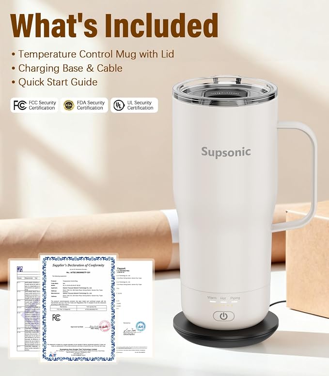Supsonic Heated Coffee Mug, 20oz Electric Temperature Control Cup | Keeps