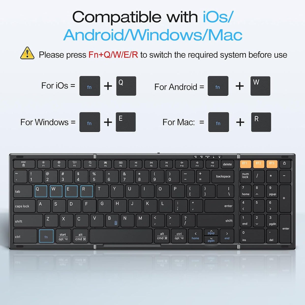 OMOTON Foldable Keyboard for Travel, Full Size with Number Pad, Black