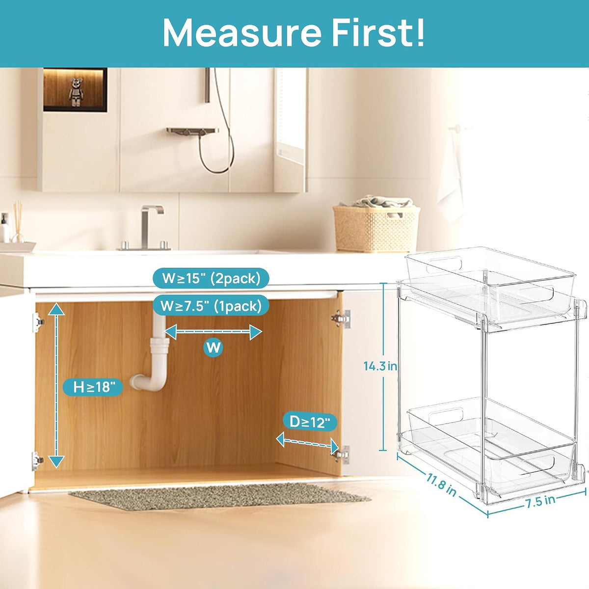 Vtopmart 2 Pack Taller Pull Out Bathroom Under Sink Organizer (S-Higher)