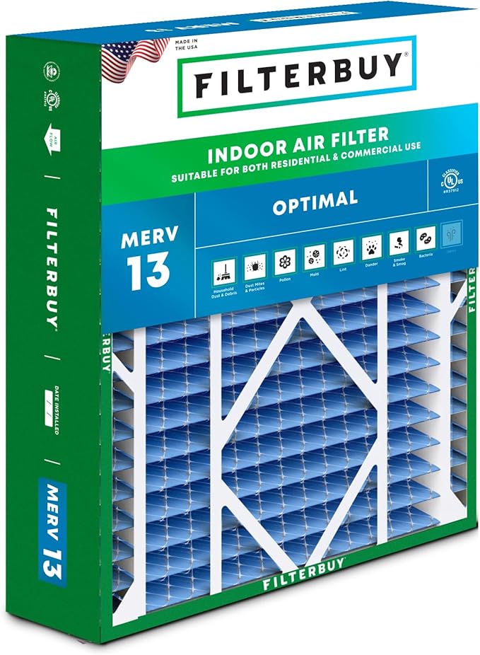 Filterbuy 20x26x5 Air Filter MERV 13 Optimal Smoke & Allergy Defense, Pleated